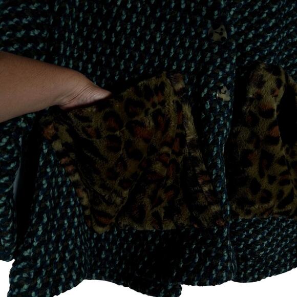 Alembika Womens Jacket XS Textured Wool Blend Leopard Faux Fur Pockets Boho Fit - Picture 6 of 11